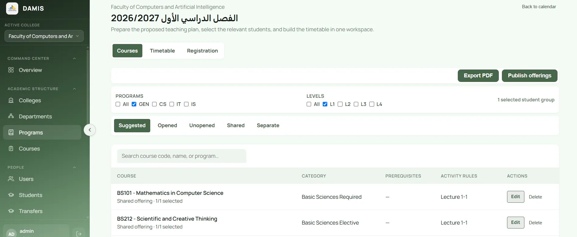 Semester Course Offerings Mangement